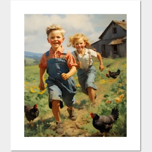 Retro Vintage Country Kids Farm Fun - Whimsical Traditional Design Posters and Art